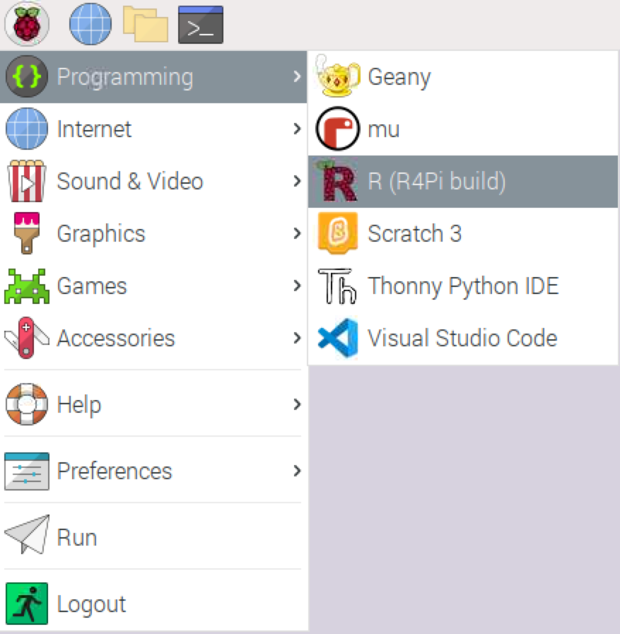 R4Pi menu item on Raspberry PI OS