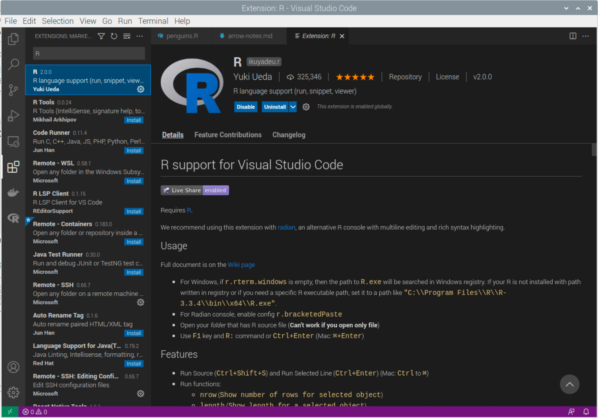 Install the R plugin for VSCode
